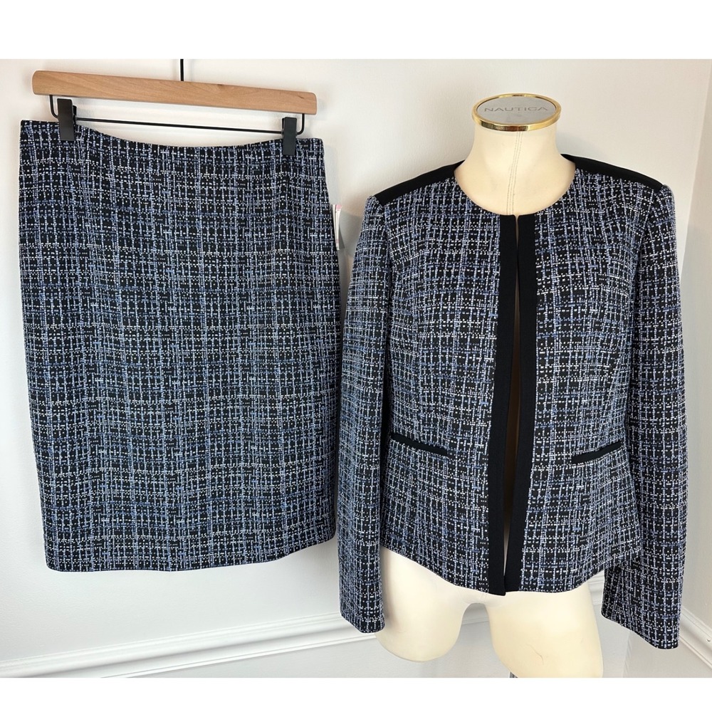KASPER Blue/Black Matching Skirt & Blazer Suit Separates Set NWT | Size 6
